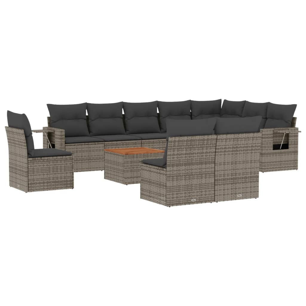 Set Divani da Giardino 11 pz con Cuscini in Polyrattan Grigio - homemem39