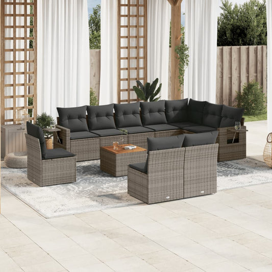 Set Divani da Giardino 11 pz con Cuscini in Polyrattan Grigio - homemem39