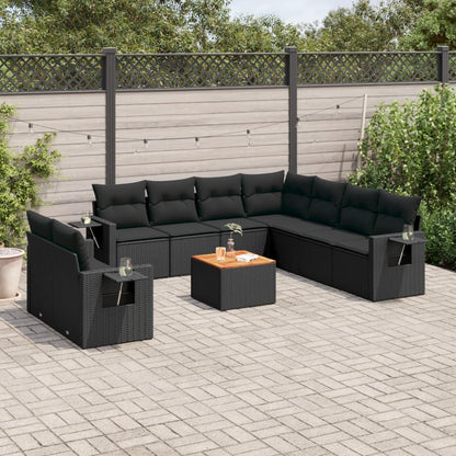 Set Divani da Giardino 10pz con Cuscini in Polyrattan Nero - homemem39