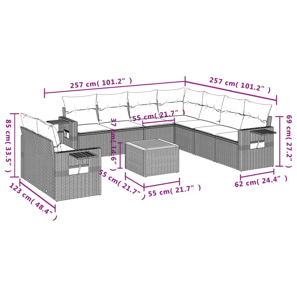 Set Divani da Giardino 10pz con Cuscini in Polyrattan Nero - homemem39