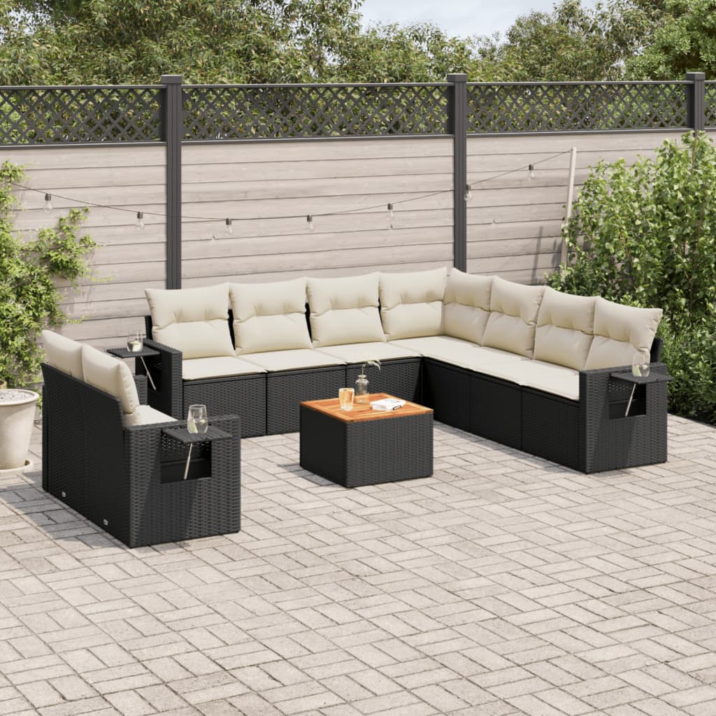 Set Divani da Giardino 10pz con Cuscini in Polyrattan Nero - homemem39