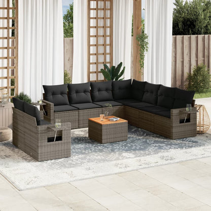 Set Divano da Giardino 10 pz con Cuscini Grigio in Polyrattan - homemem39