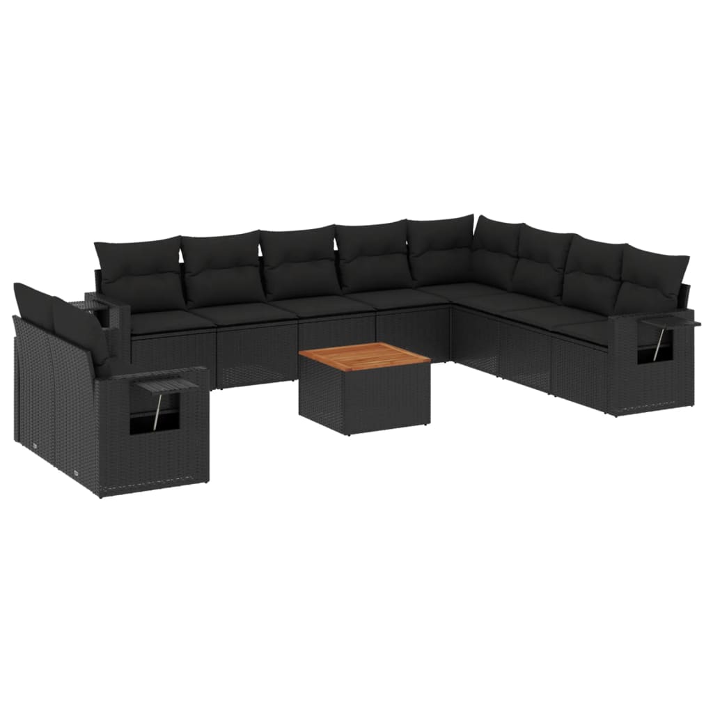 Set Divani da Giardino 11 pz con Cuscini in Polyrattan Nero - homemem39