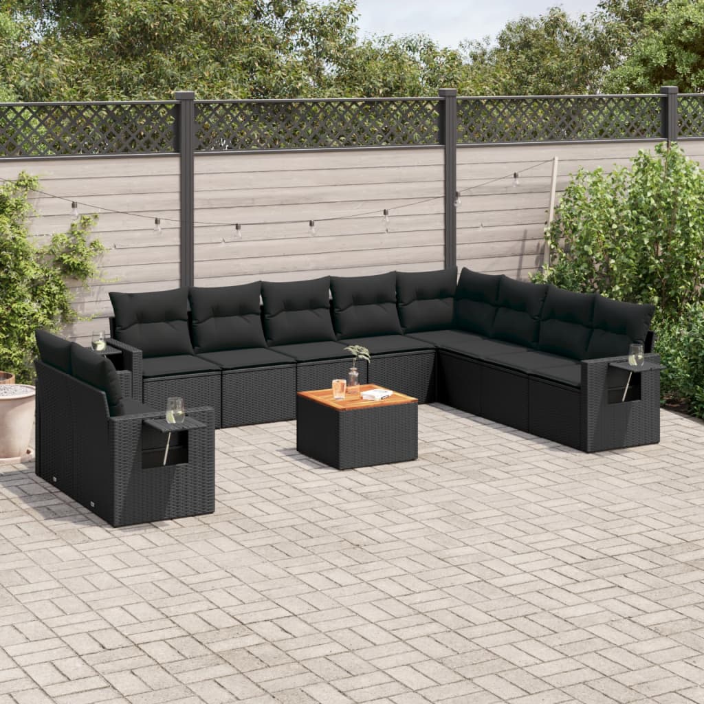 Set Divani da Giardino 11 pz con Cuscini in Polyrattan Nero - homemem39