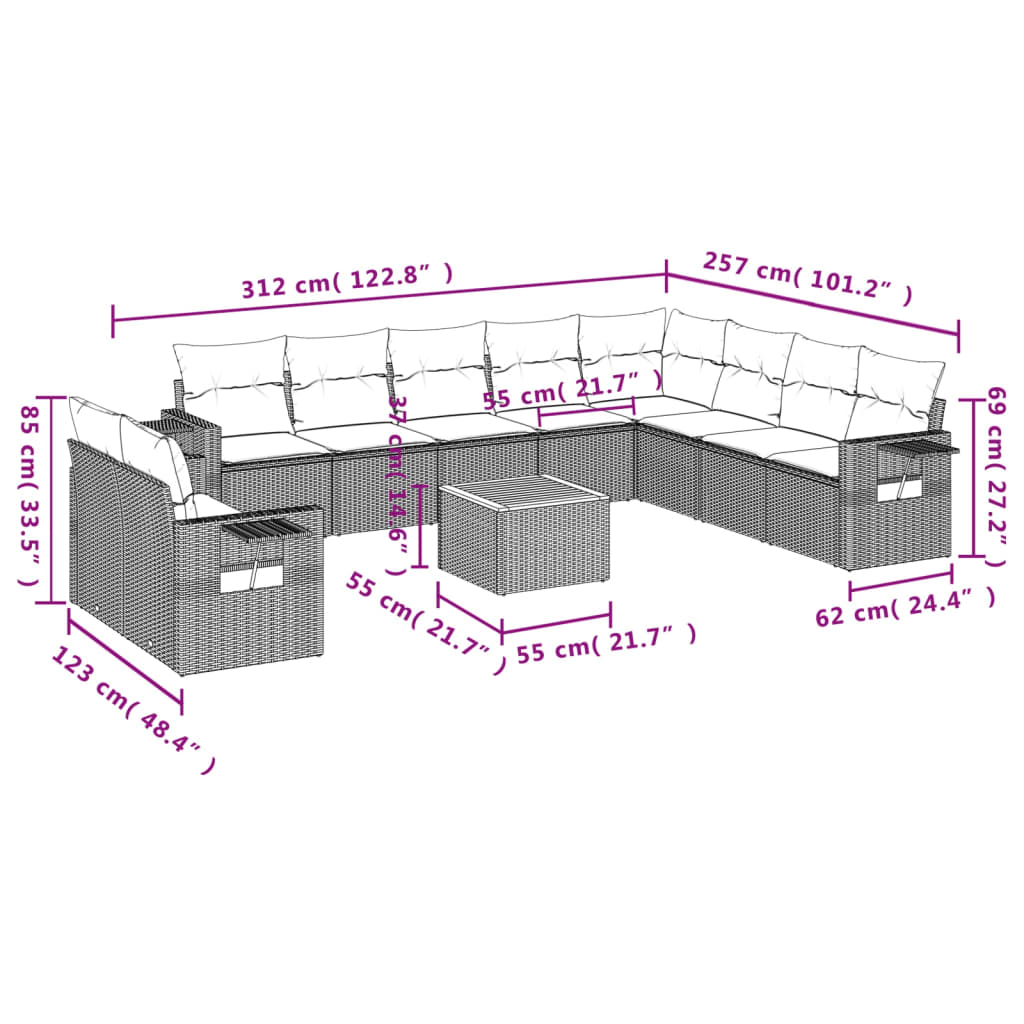 Set Divani da Giardino 11 pz con Cuscini in Polyrattan Nero - homemem39