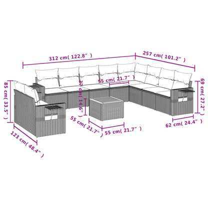 Set Divani da Giardino 11 pz con Cuscini in Polyrattan Nero - homemem39