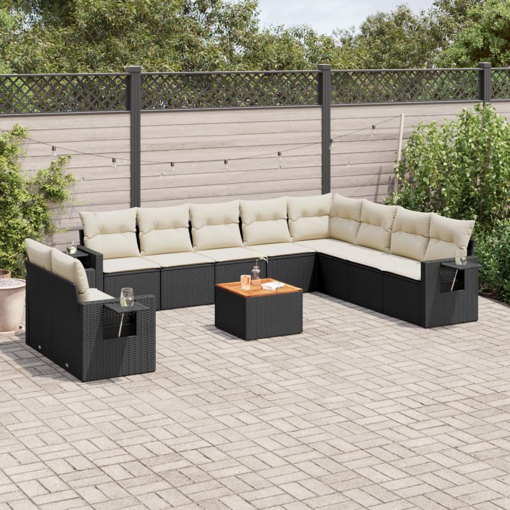 Set Divani da Giardino 11 pz con Cuscini in Polyrattan Nero - homemem39