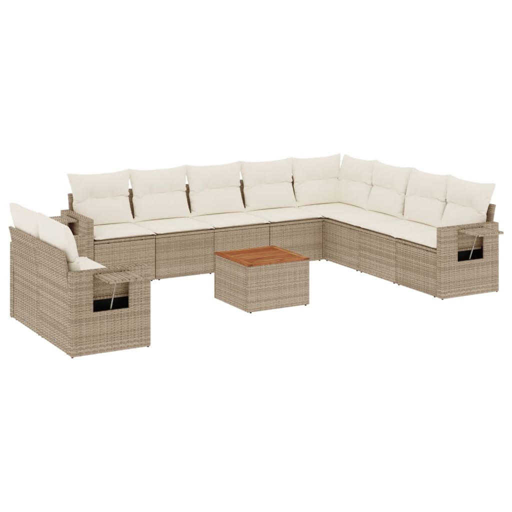 Set Divani da Giardino 11 pz con Cuscini Beige in Polyrattan - homemem39