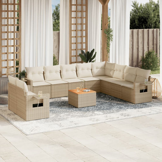 Set Divani da Giardino 11 pz con Cuscini Beige in Polyrattan - homemem39