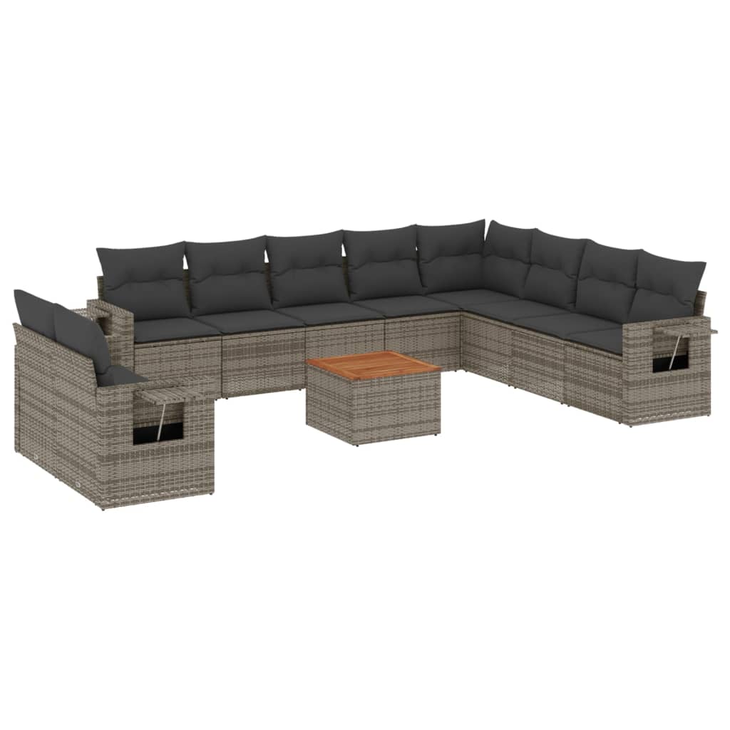 Set Divani da Giardino 11 pz con Cuscini in Polyrattan Grigio - homemem39