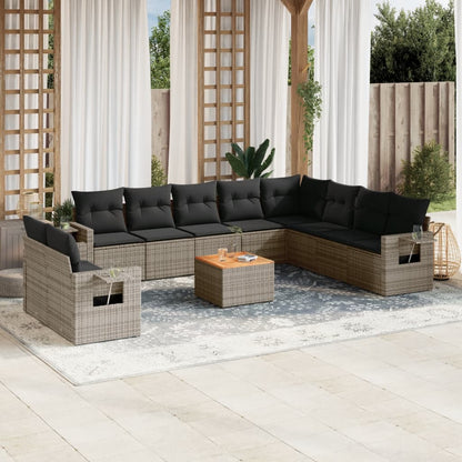 Set Divani da Giardino 11 pz con Cuscini in Polyrattan Grigio - homemem39