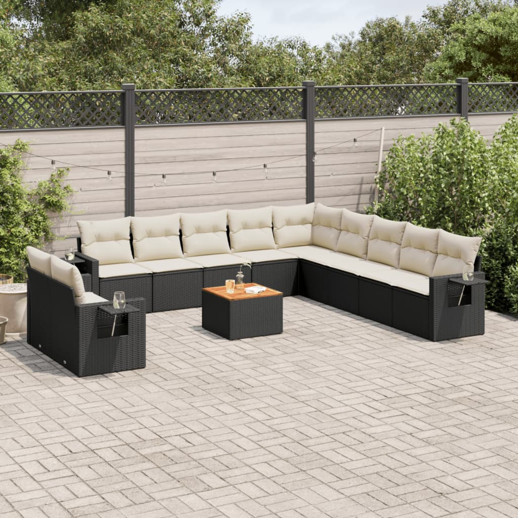 Set Divani da Giardino 12 pz con Cuscini Nero in Polyrattan - homemem39