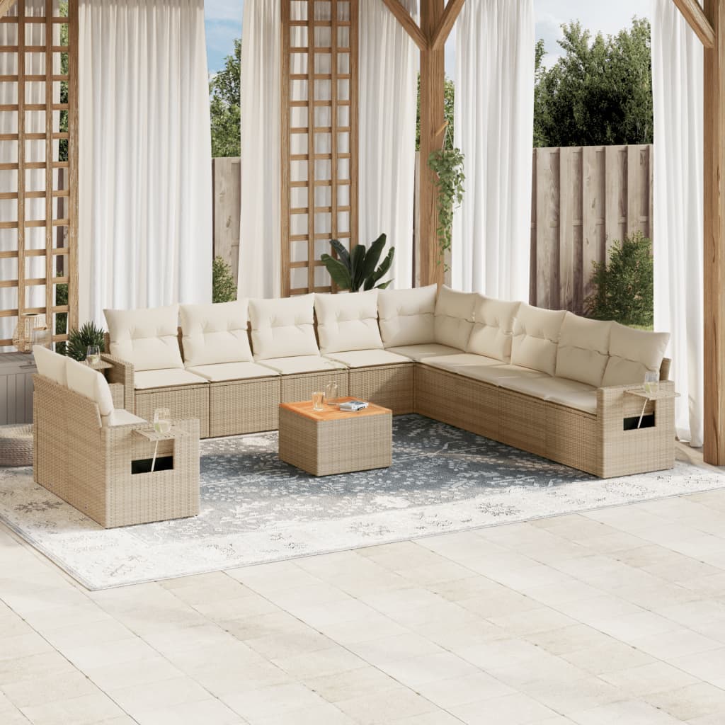 Set Divani da Giardino 12 pz con Cuscini Beige in Polyrattan - homemem39