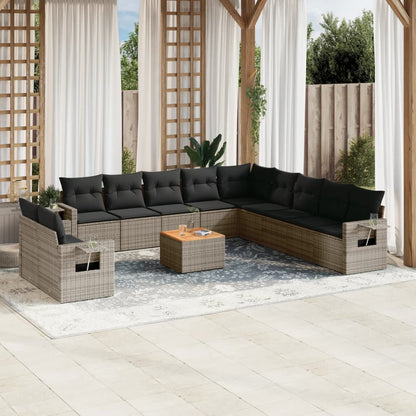 Set Divani da Giardino 12 pz con Cuscini Grigio in Polyrattan - homemem39