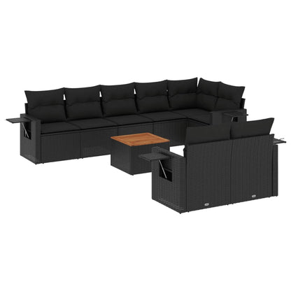 Set Divani da Giardino 9 pz con Cuscini Nero in Polyrattan - homemem39