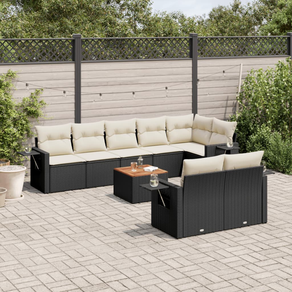 Set Divani da Giardino 9 pz con Cuscini Nero in Polyrattan - homemem39