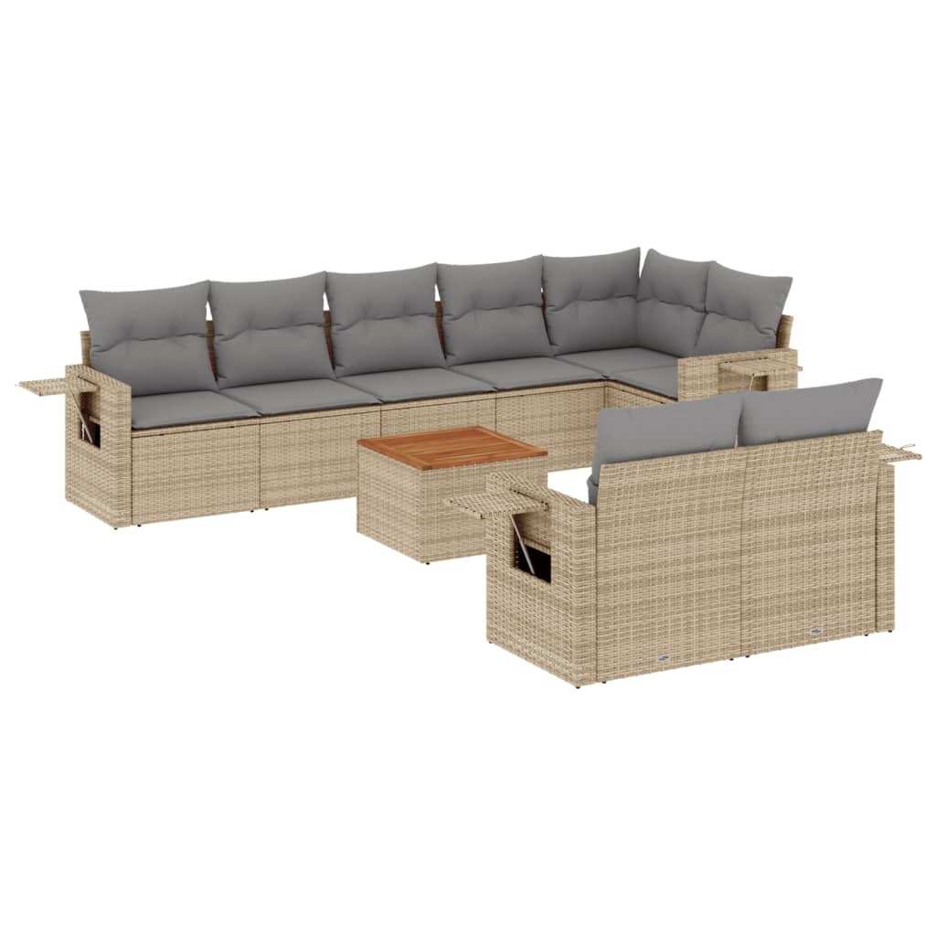 Set Divano da Giardino 9 pz con Cuscini Beige in Polyrattan - homemem39