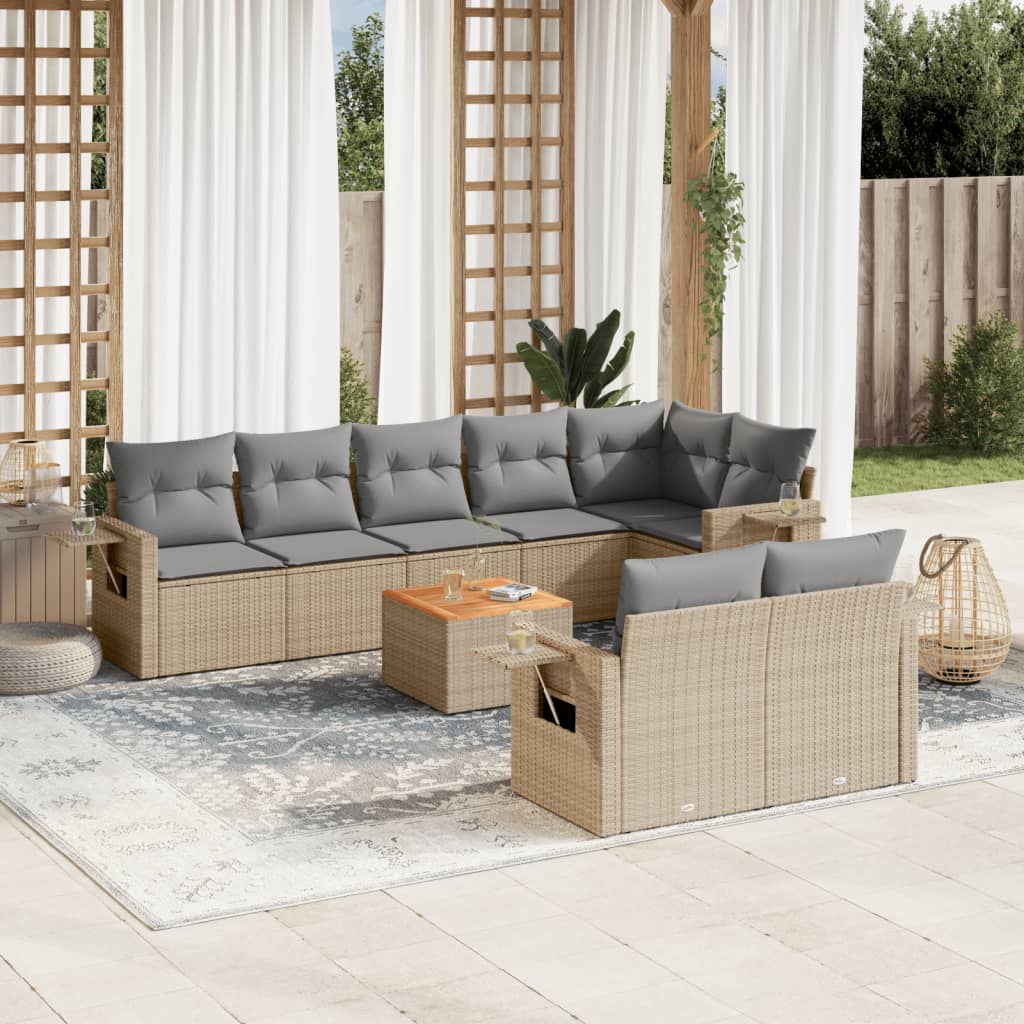 Set Divano da Giardino 9 pz con Cuscini Beige in Polyrattan - homemem39