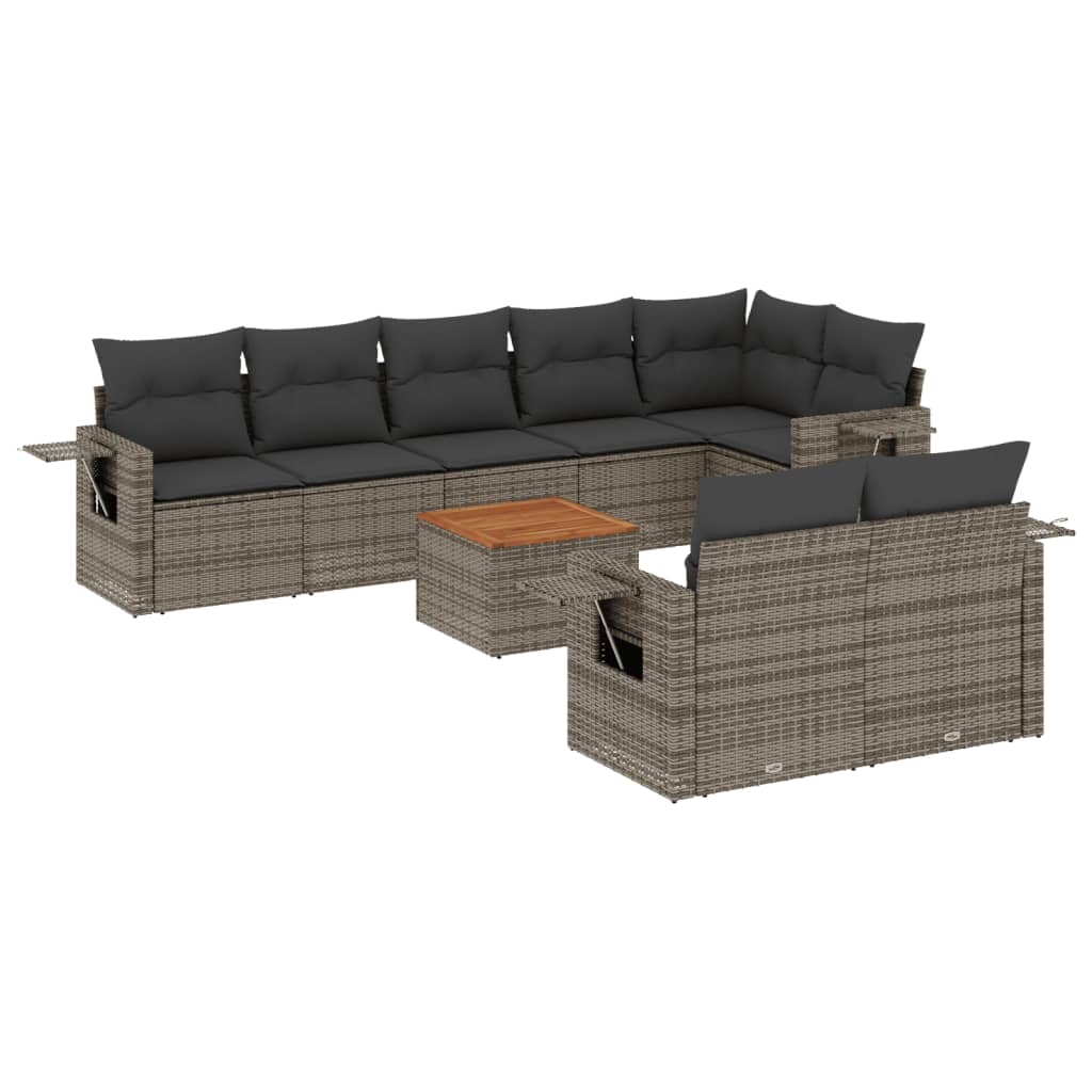 Set Divano da Giardino 9 pz con Cuscini Grigio in Polyrattan - homemem39