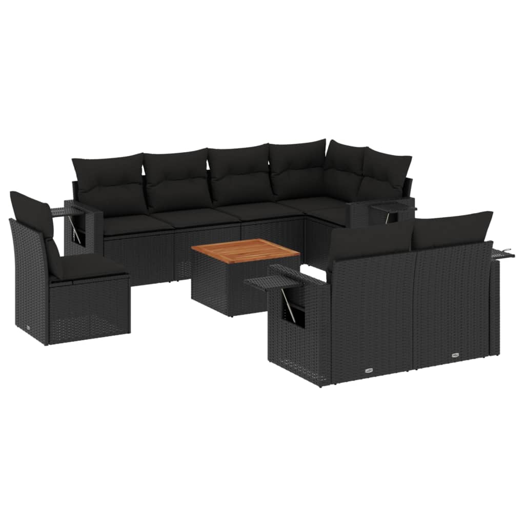 Set Divani da Giardino 9 pz con Cuscini Nero in Polyrattan - homemem39