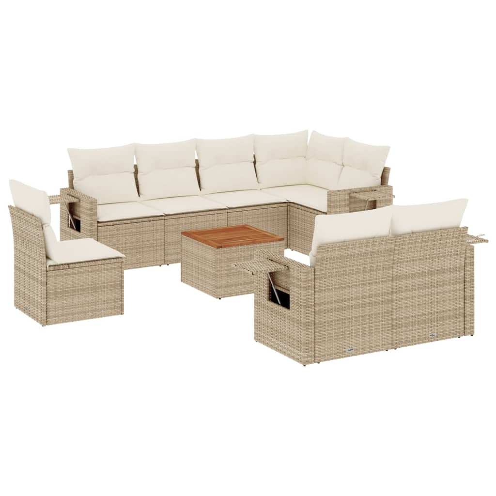 Set Divano da Giardino 9 pz con Cuscini Beige in Polyrattan - homemem39