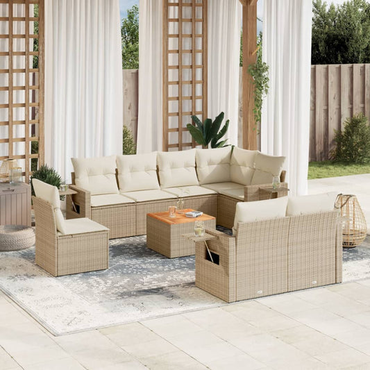 Set Divano da Giardino 9 pz con Cuscini Beige in Polyrattan - homemem39