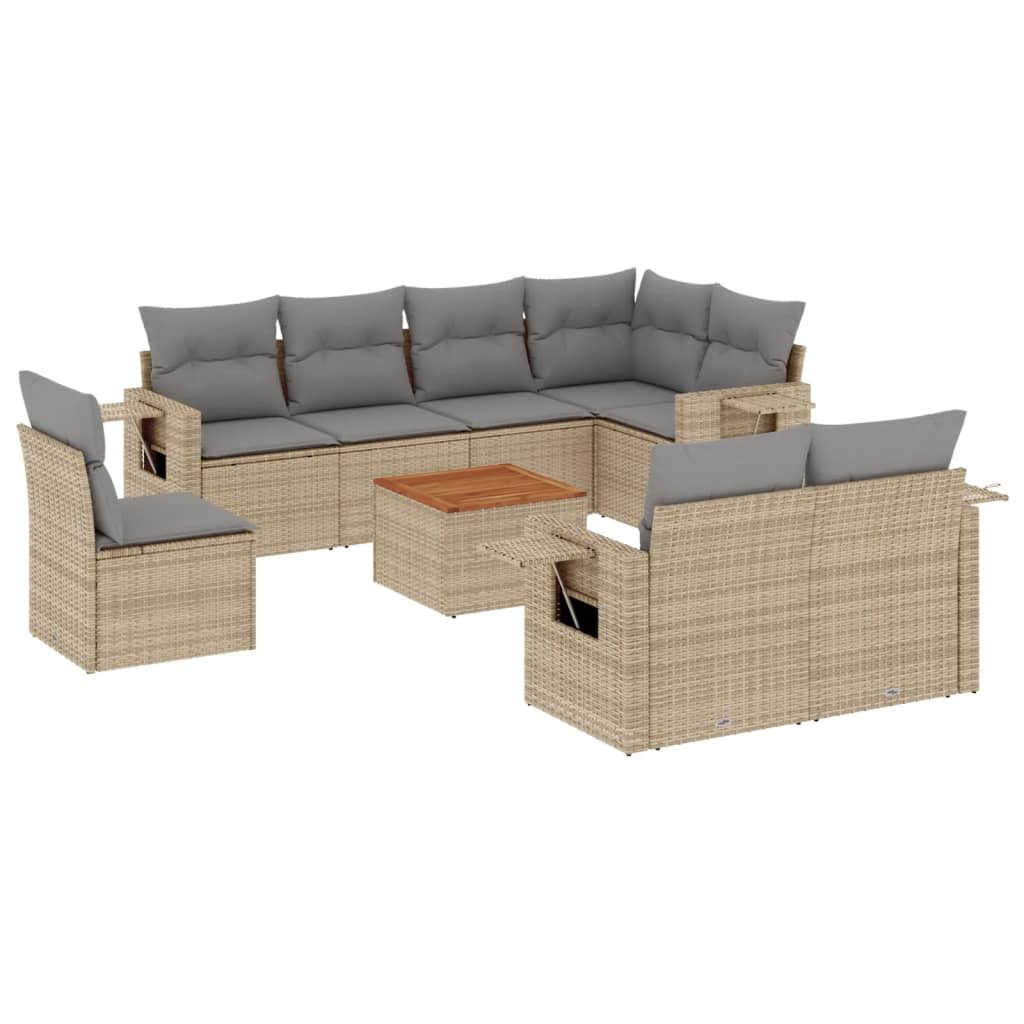 Set Divano da Giardino 9 pz con Cuscini Beige in Polyrattan - homemem39