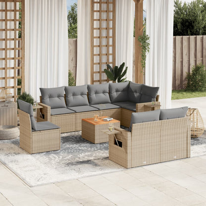 Set Divano da Giardino 9 pz con Cuscini Beige in Polyrattan - homemem39