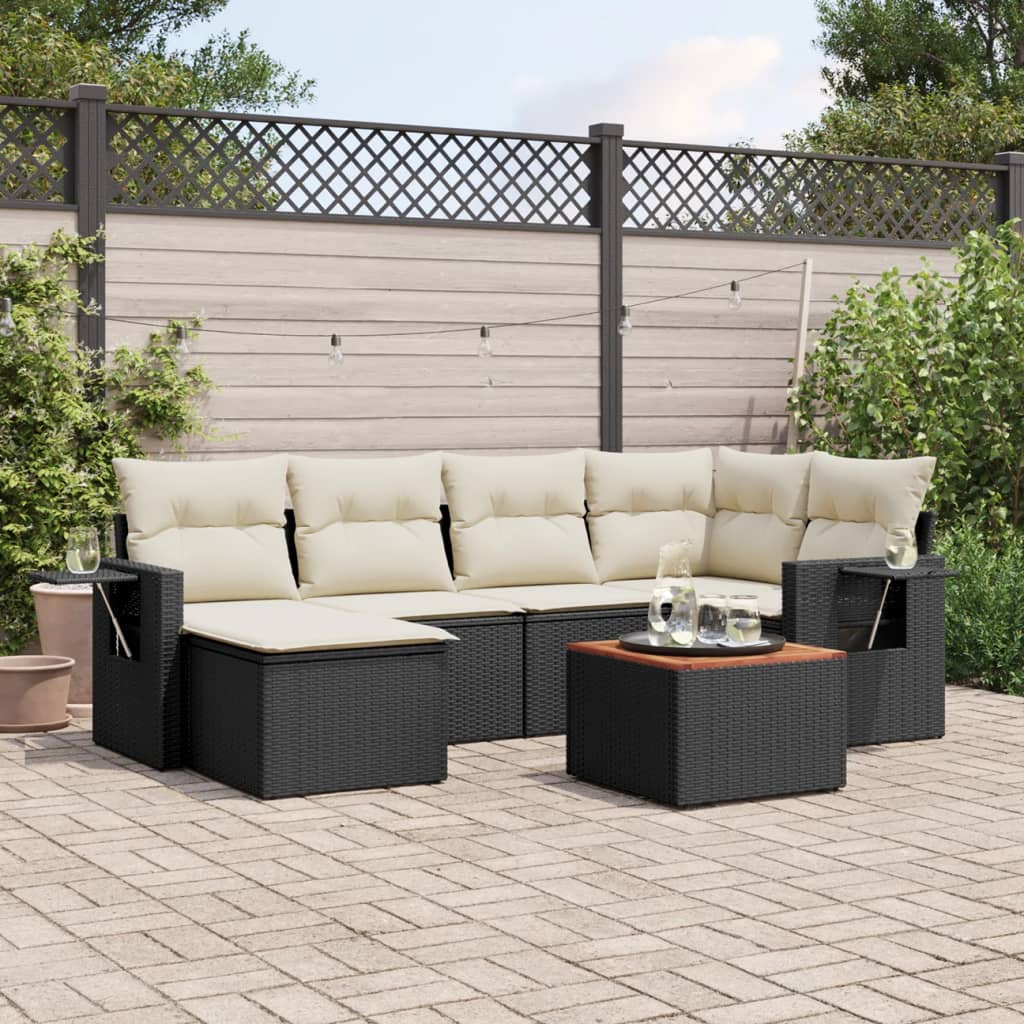 Set Divani da Giardino con Cuscini 7pz Nero Polyrattan - homemem39