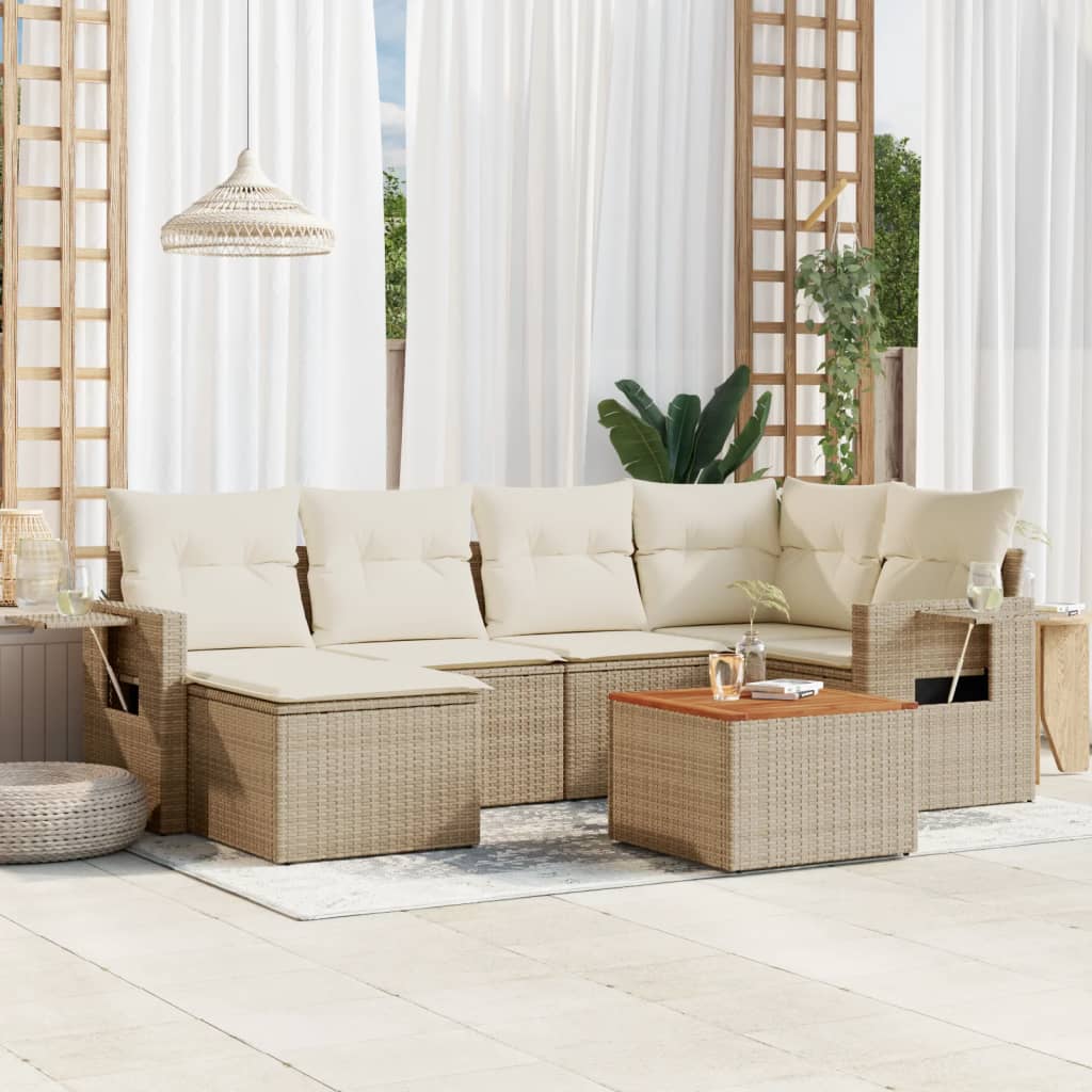 Set Divani da Giardino 7 pz con Cuscini Beige in Polyrattan - homemem39