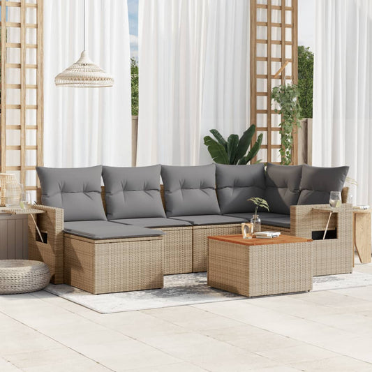 Set Divani da Giardino 7 pz con Cuscini Beige in Polyrattan - homemem39