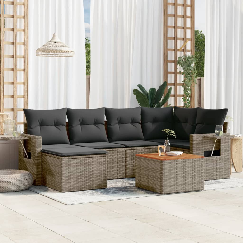 Set Divani da Giardino 7 pz con Cuscini Grigio in Polyrattan - homemem39