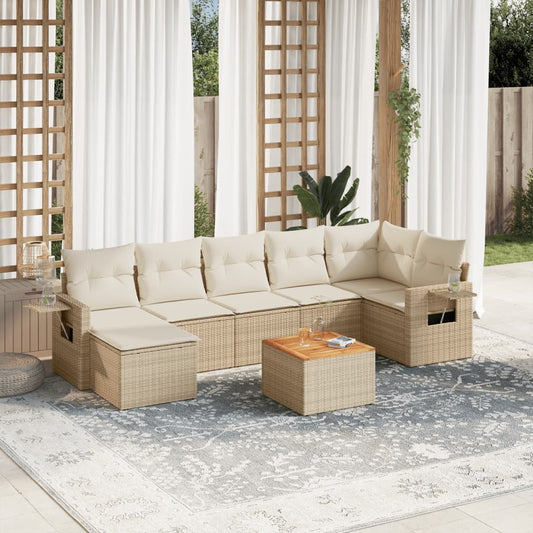 Set Divano da Giardino 8 pz con Cuscini Beige in Polyrattan - homemem39