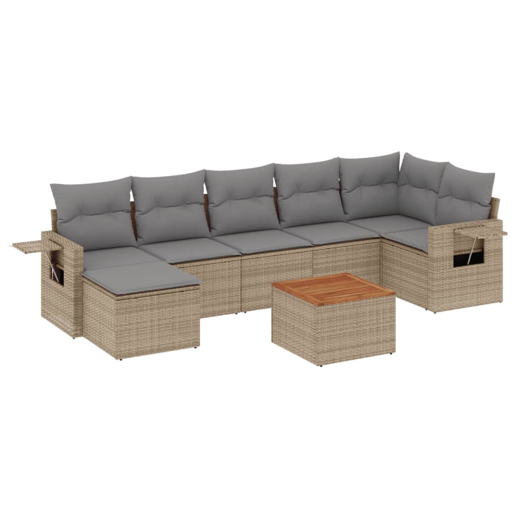 Set Divano da Giardino 8 pz con Cuscini Beige in Polyrattan - homemem39