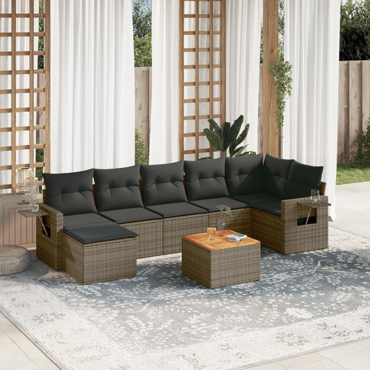 Set Divano da Giardino 8 pz con Cuscini Grigio in Polyrattan - homemem39