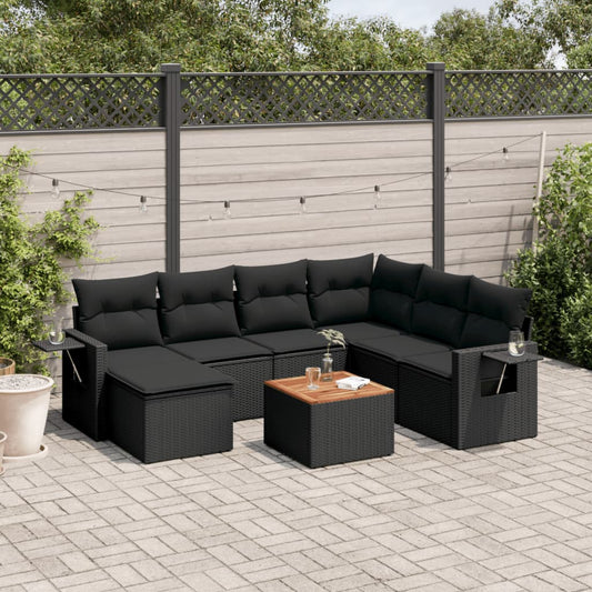 Set Divani da Giardino con Cuscini 8 pz Nero in Polyrattan - homemem39