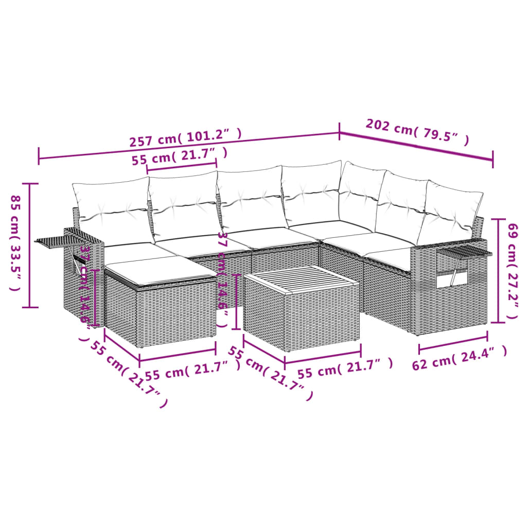 Set Divani da Giardino con Cuscini 8 pz Nero in Polyrattan - homemem39