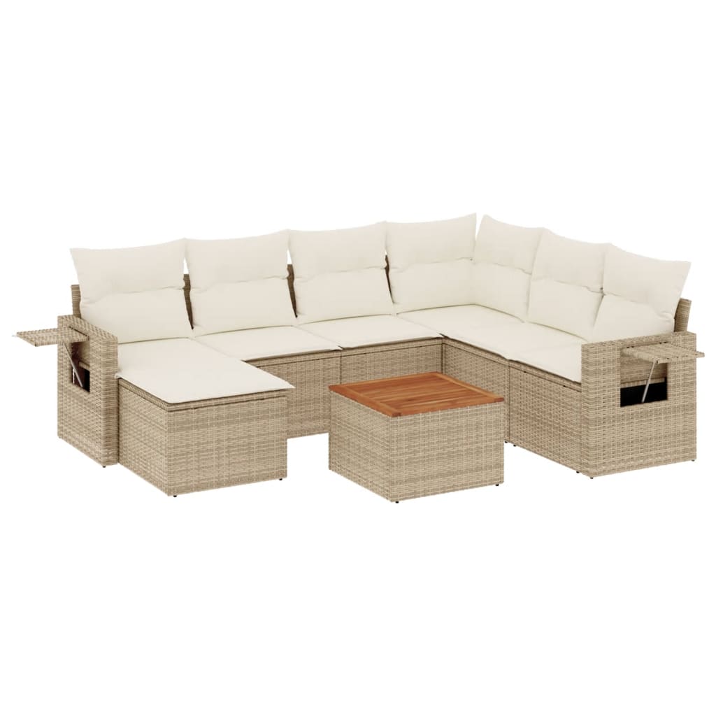 Set Divano da Giardino 8 pz con Cuscini Beige in Polyrattan - homemem39