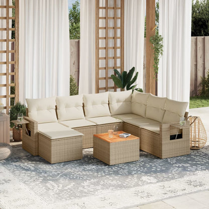 Set Divano da Giardino 8 pz con Cuscini Beige in Polyrattan - homemem39