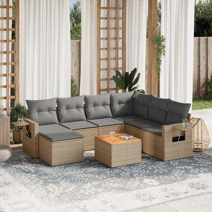 Set Divano da Giardino 8 pz con Cuscini Beige in Polyrattan - homemem39