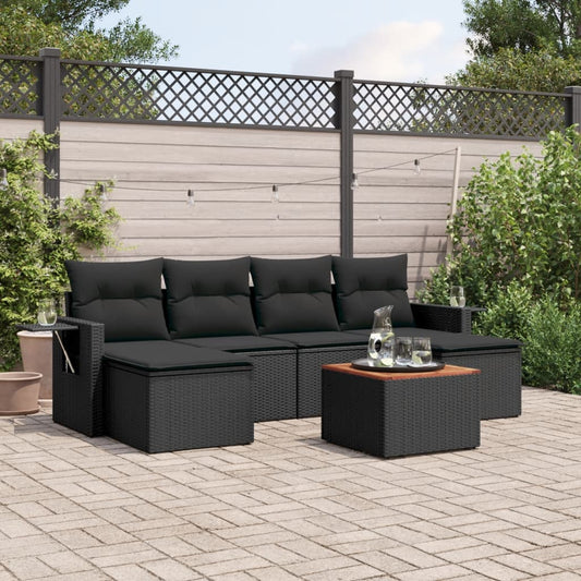 Set Divani da Giardino con Cuscini 7pz Nero Polyrattan - homemem39