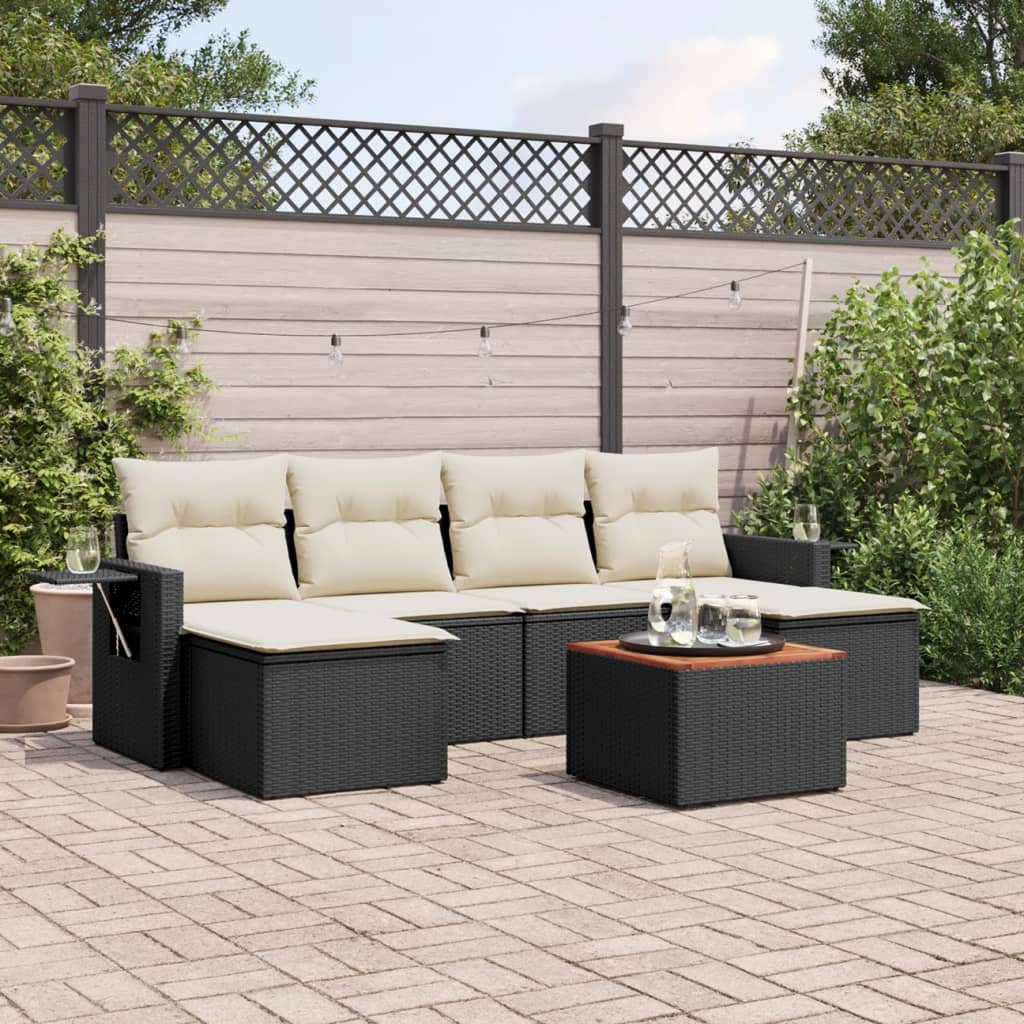 Set Divani da Giardino con Cuscini 7pz Nero Polyrattan - homemem39