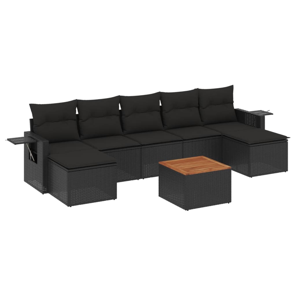 Set Divani da Giardino con Cuscini 8 pz Nero in Polyrattan - homemem39