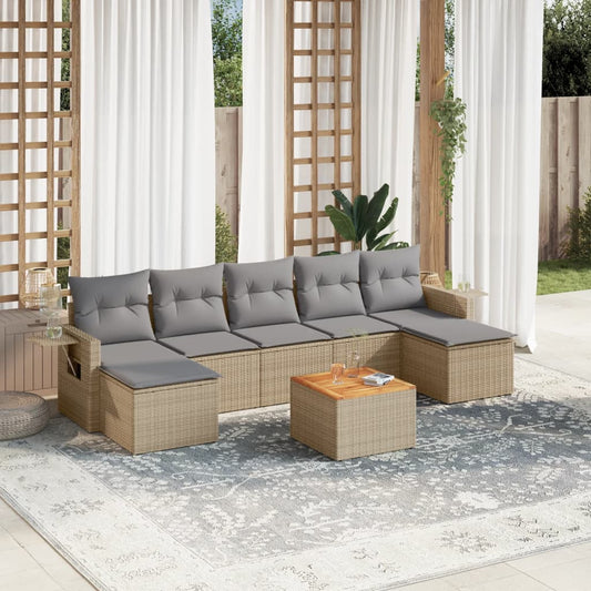 Set Divano da Giardino 8 pz con Cuscini Beige in Polyrattan - homemem39