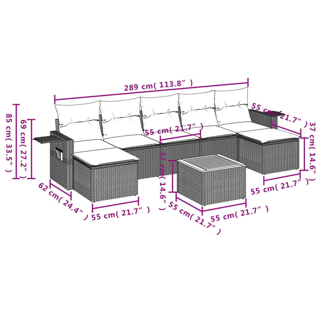 Set Divano da Giardino 8 pz con Cuscini Grigio in Polyrattan - homemem39