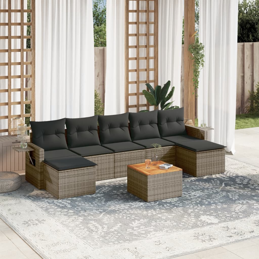 Set Divano da Giardino 8 pz con Cuscini Grigio in Polyrattan - homemem39