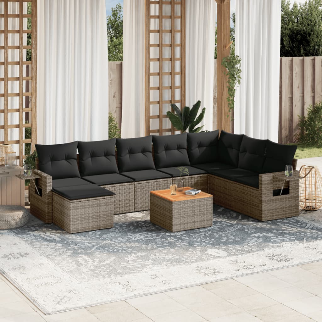 Set Divano da Giardino 9 pz con Cuscini Grigio in Polyrattan - homemem39