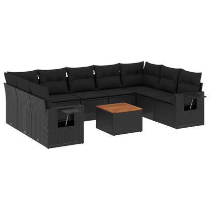 Set Divani da Giardino 10pz con Cuscini in Polyrattan Nero - homemem39