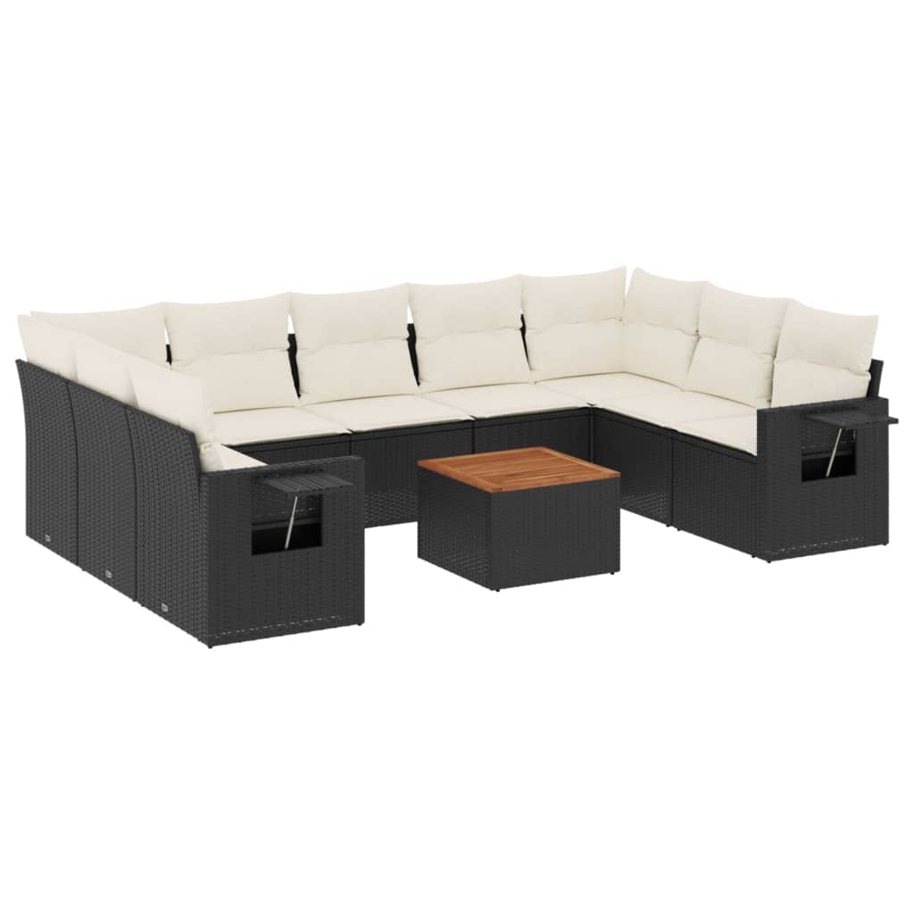 Set Divani da Giardino 10pz con Cuscini in Polyrattan Nero - homemem39