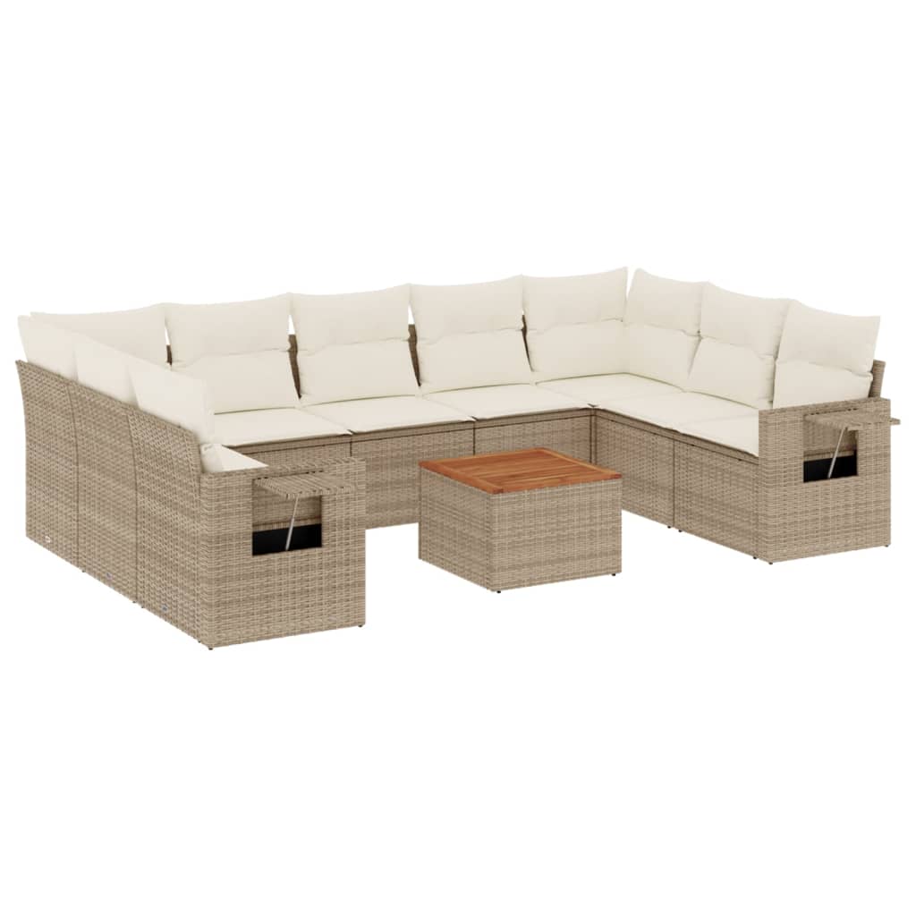 Set Divano da Giardino 10 pz con Cuscini Beige in Polyrattan - homemem39